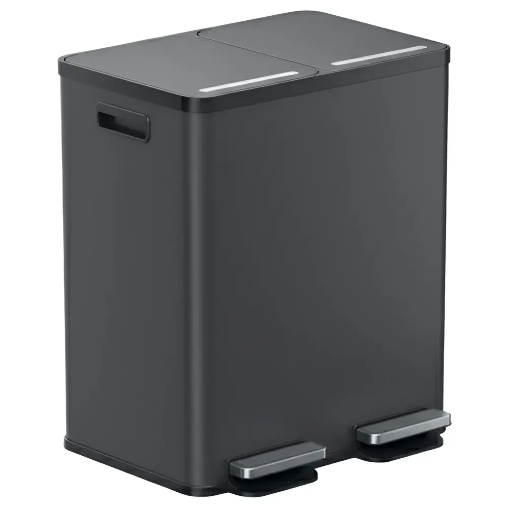 61 Liter / 16 Gallon SoftStep Gunmetal Gray Dual Compartment Trash and Recycle Bin Polycarbonate Lids and AbsorbX Odor Fil...