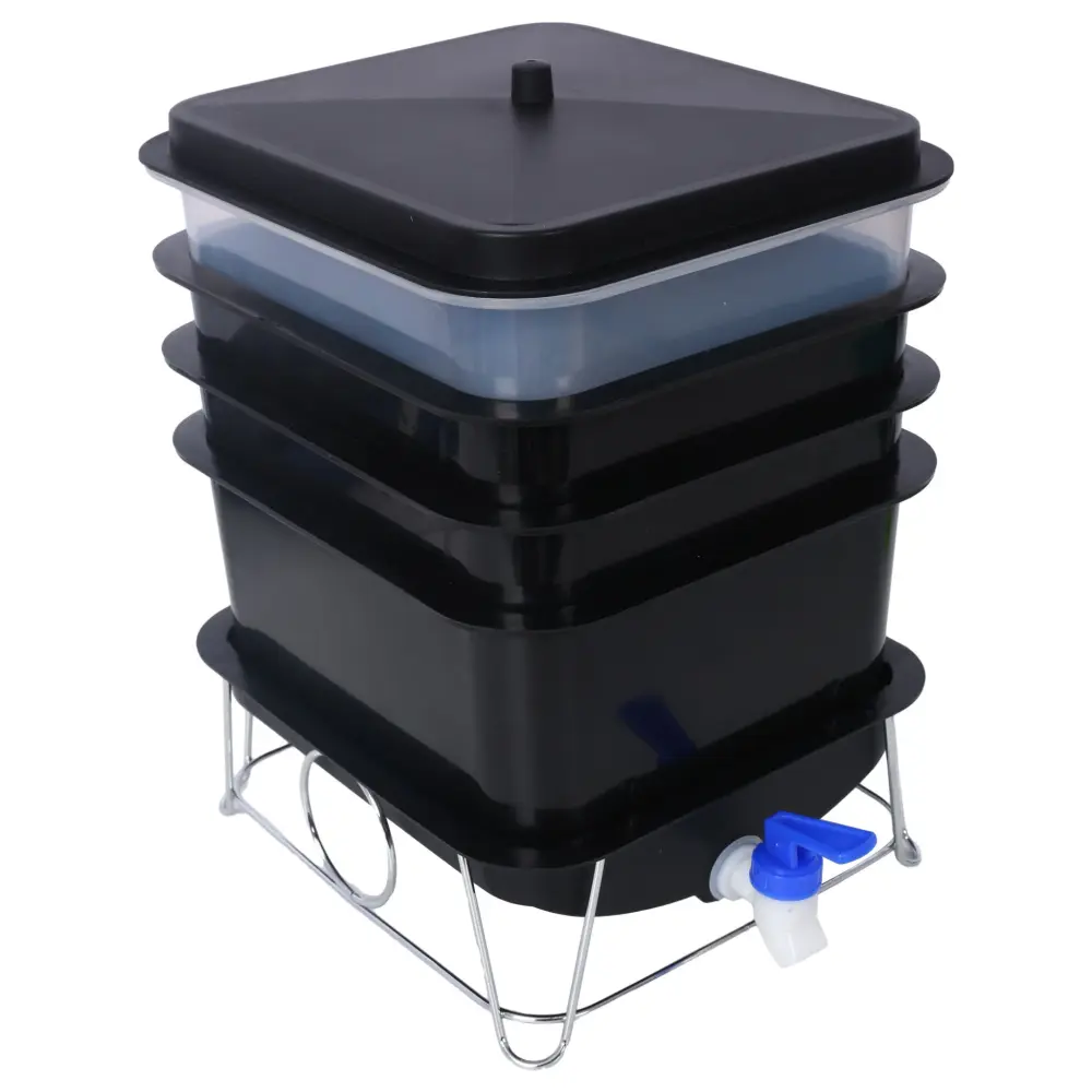 Durable Worm Farm Composting Bin 4 Tray System Food Waste Recycling Plastic - Black