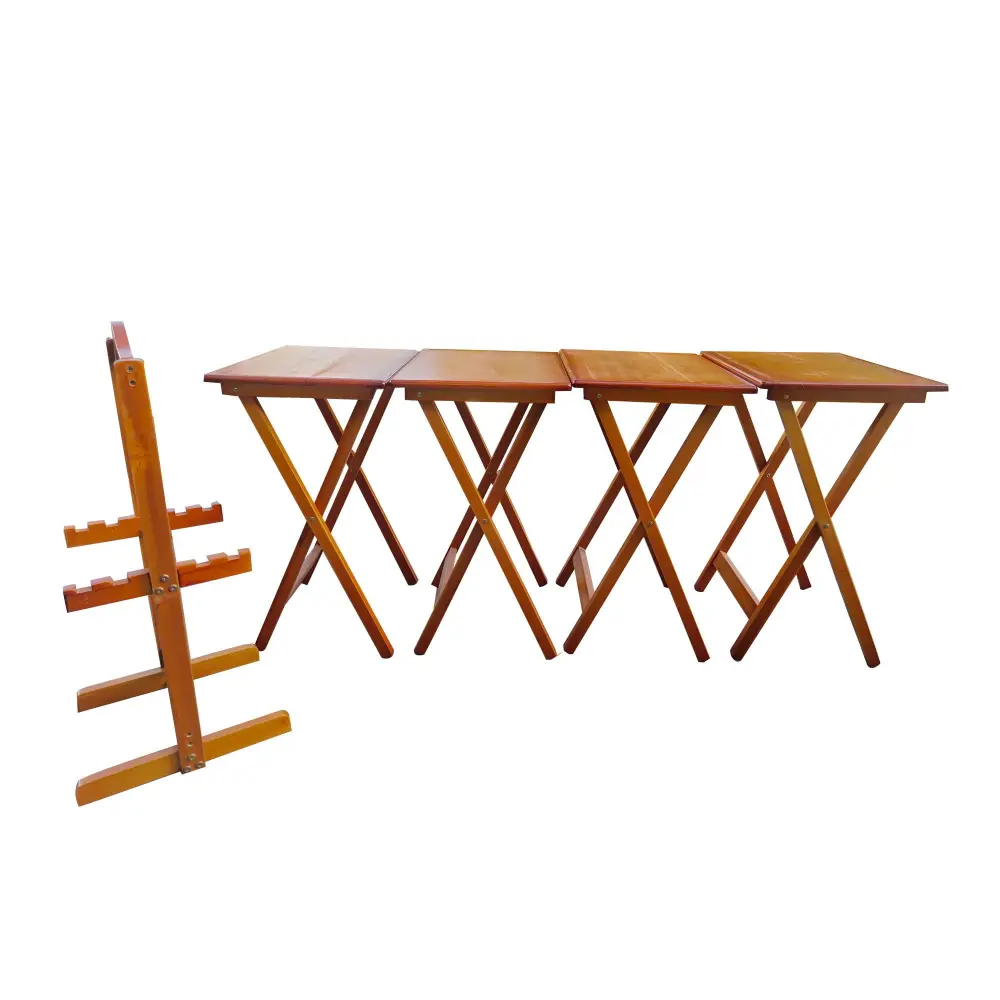 Folding Trays Storage Rack Snack Table adjust 4) - Honey