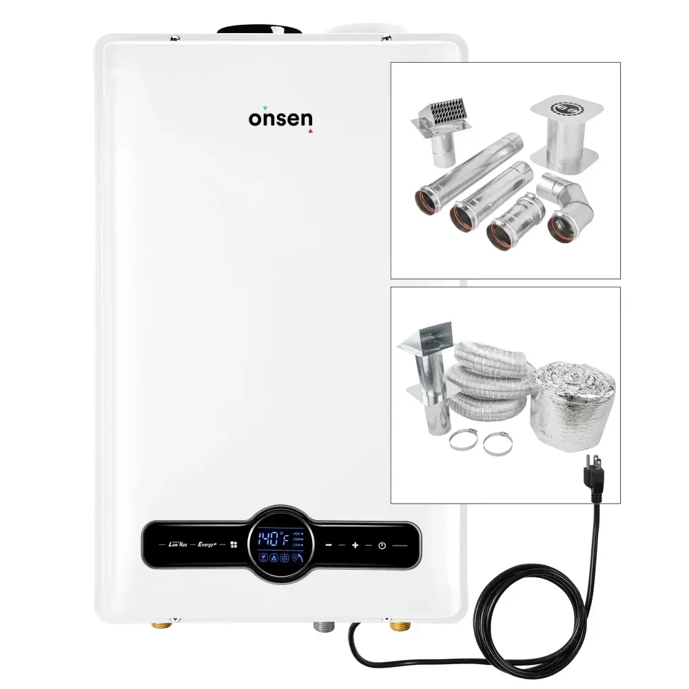 Onsen 26L Indoor Propane Tankless Water Heater 6.9 GPM 180K BTU (w/ 3 Inch Wall Vent Kit & Air Intake Kit)