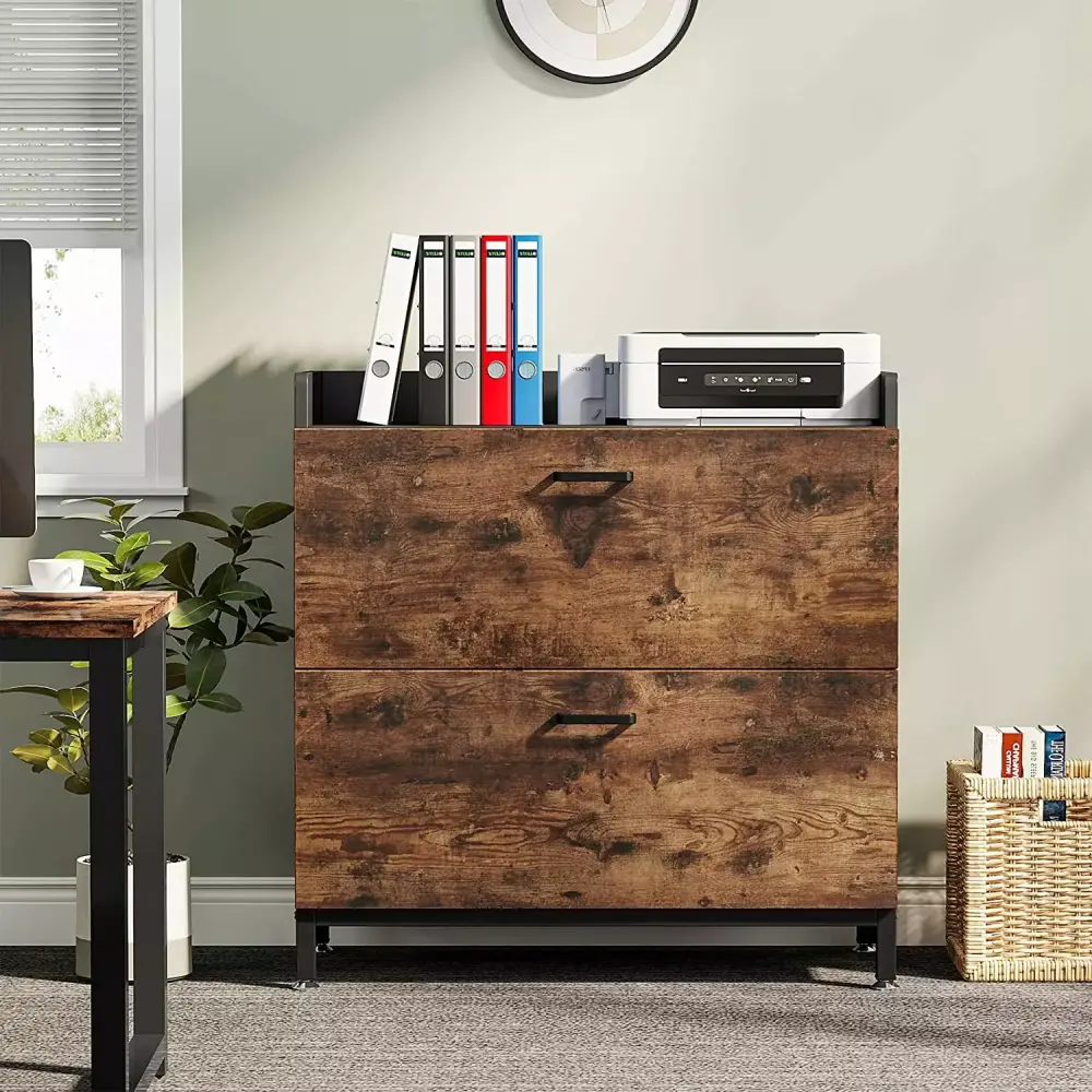 Tribesigns 2-Drawer Lateral Filing Cabinet Industrial Wood Metal Rustic Brown