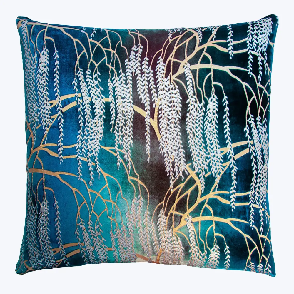 Willow Metallic Velour Pillow, Peacock