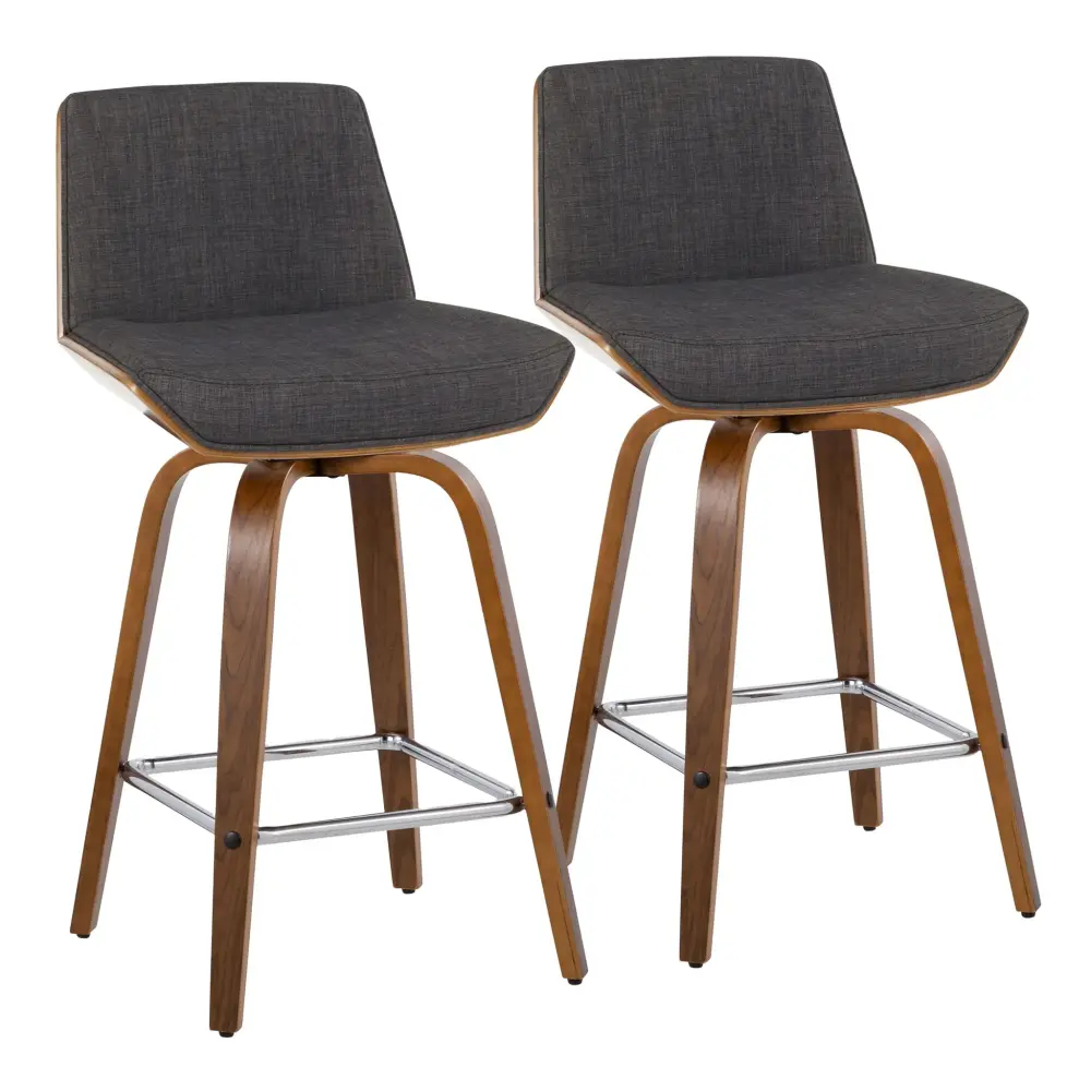 Corazza - Mid Century Minimalist Fixed Height Counter Stool Swivel And Square Footrest (Set 2)