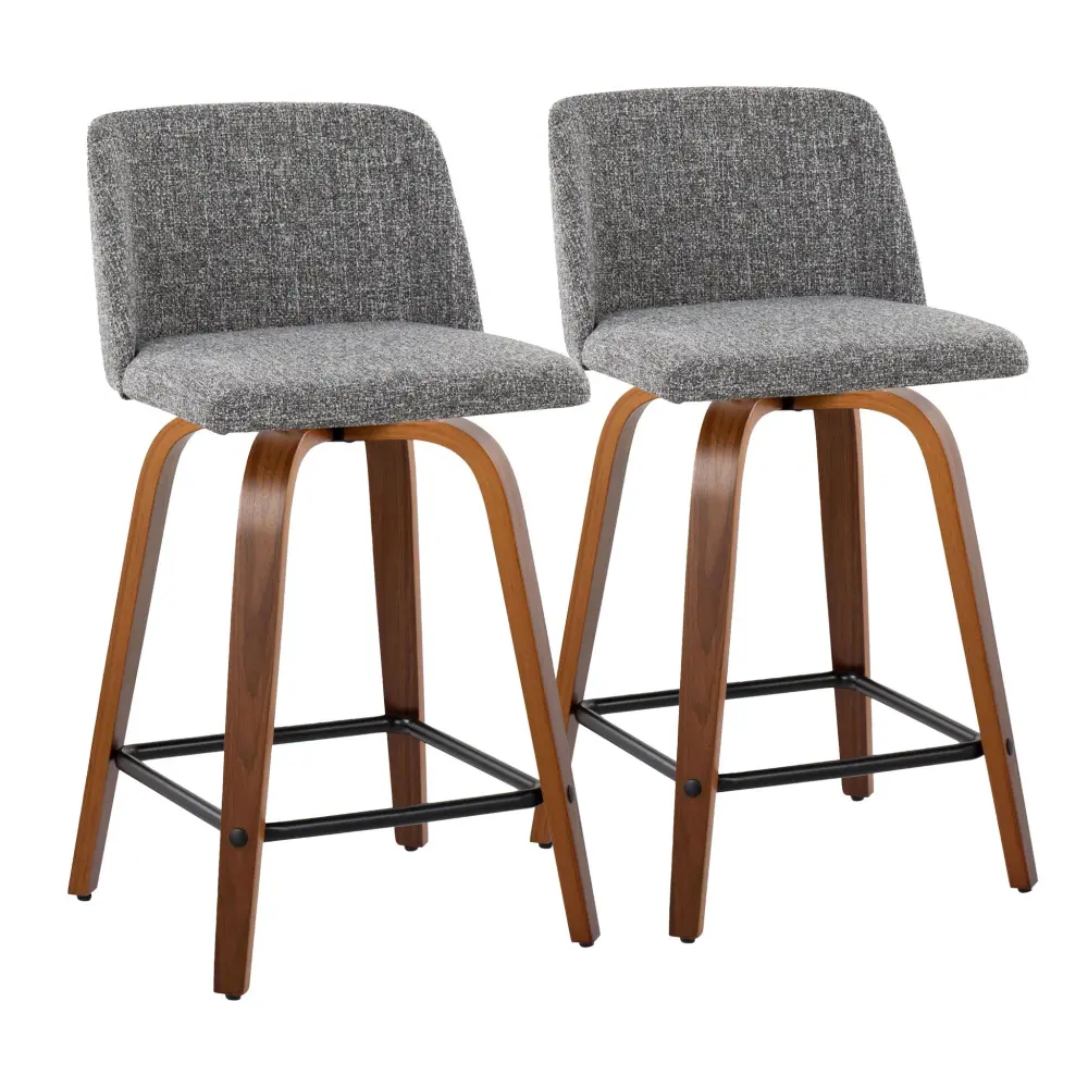 Toriano - Mid Century Modern Fixed Height Counter Stool Pivot Square Footrest (Set 2)