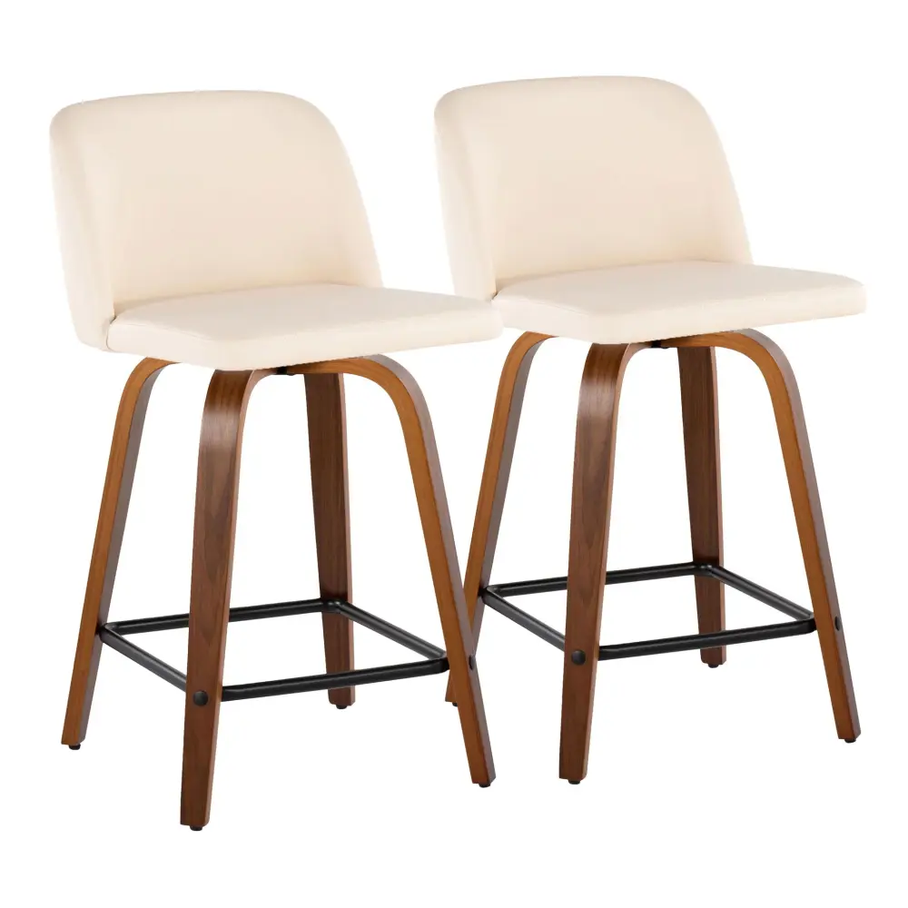 Toriano - Mid Century Modern Fixed Height Counter Stool Pivot Square Footrest (Set 2)