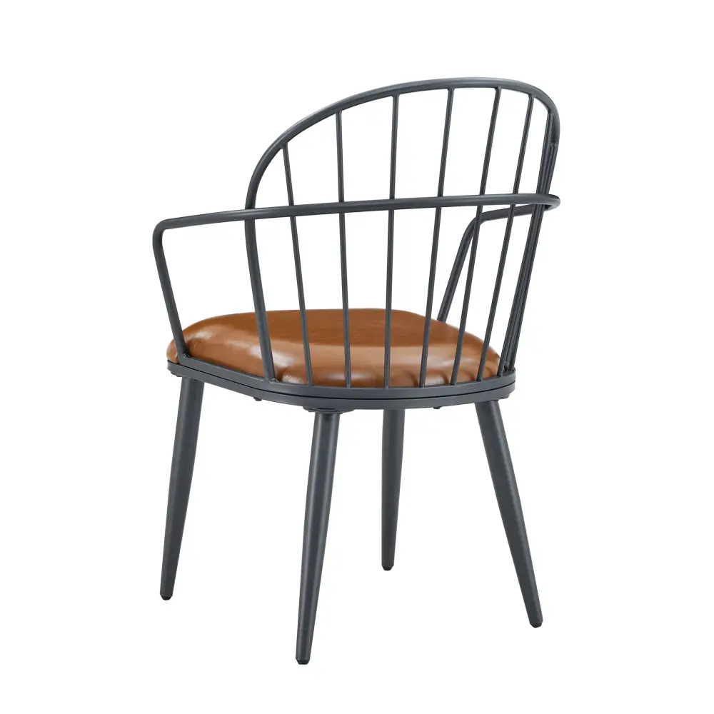 Industrial Inspired Upholstered Dining Chair Place Metal Legs (Set 2) - Brown