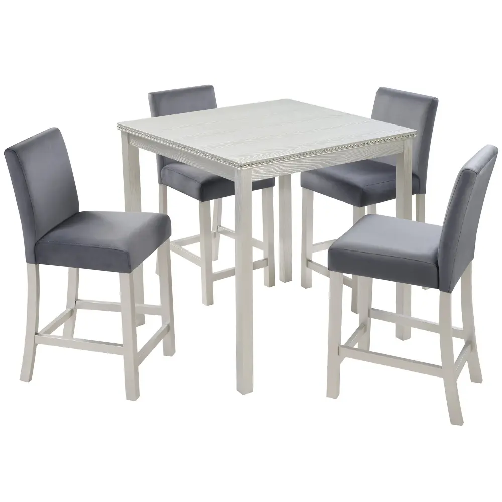 5 Pieces Counter Height Table Place, Kitchen Table Square Table And 4 Upholstered Chairs