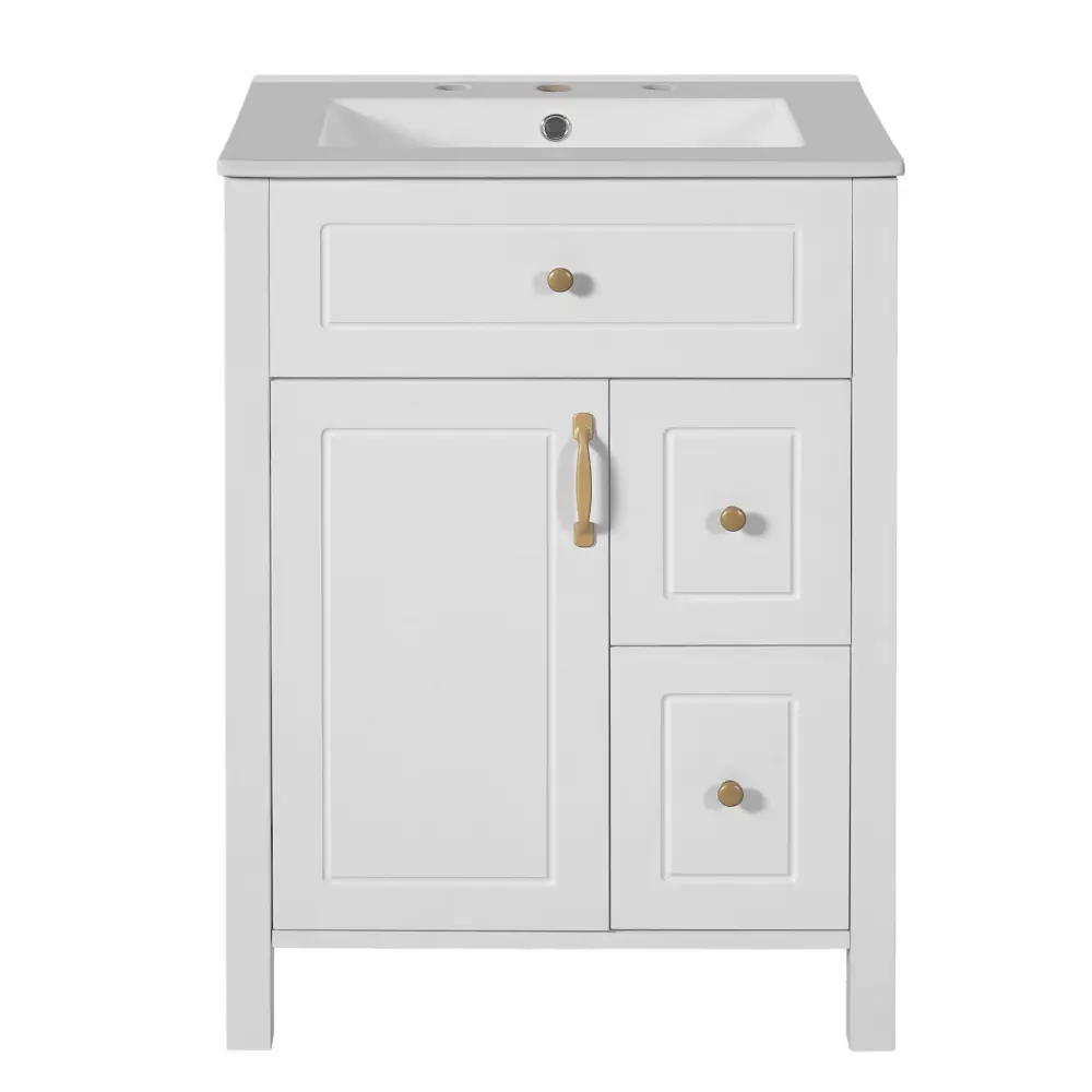 Elegant Bathroom Vanity Ceramic Sink, Plush Close Doors And Drawers, Double Storage Racks