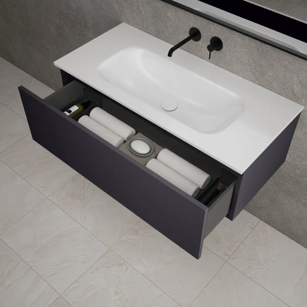 Raffinata One Drawer Vanity Unit Beyondstone Basin - Matt Graphite 1000mm