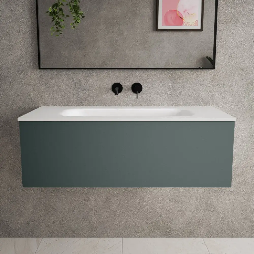 Raffinata One Drawer Vanity Unit Beyondstone Basin - Matt Deep Green 1000mm