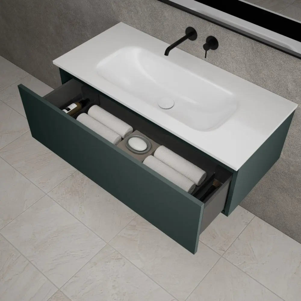 Raffinata One Drawer Vanity Unit Beyondstone Basin - Matt Deep Green 1000mm