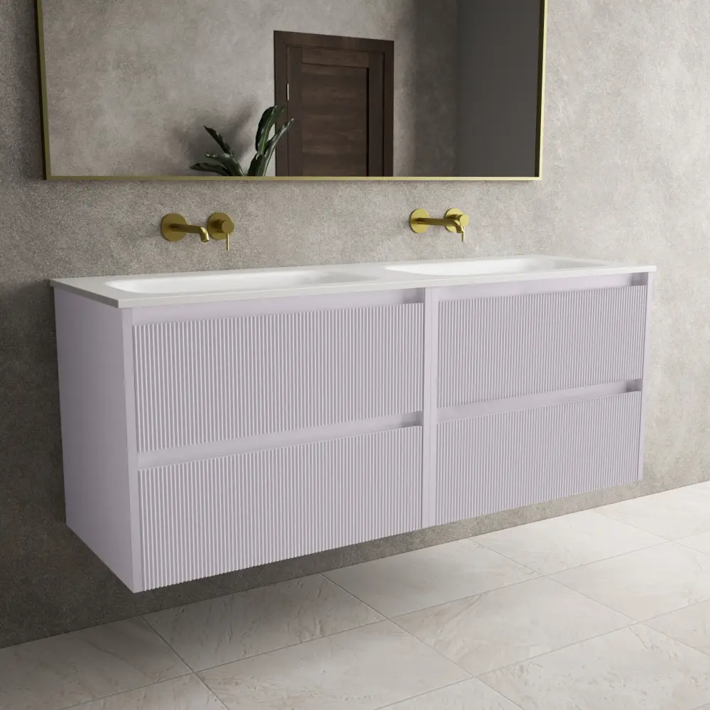 Scanalato Four Drawer Vanity Unit Beyondstone Double Basin - Velvety Violet 1400mm