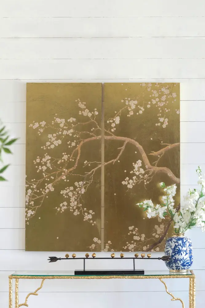 Cherry Blossom Wall Art Panels, Wall Decor Living Room Dining Room Office Bedroom (Set 2) - Gilded