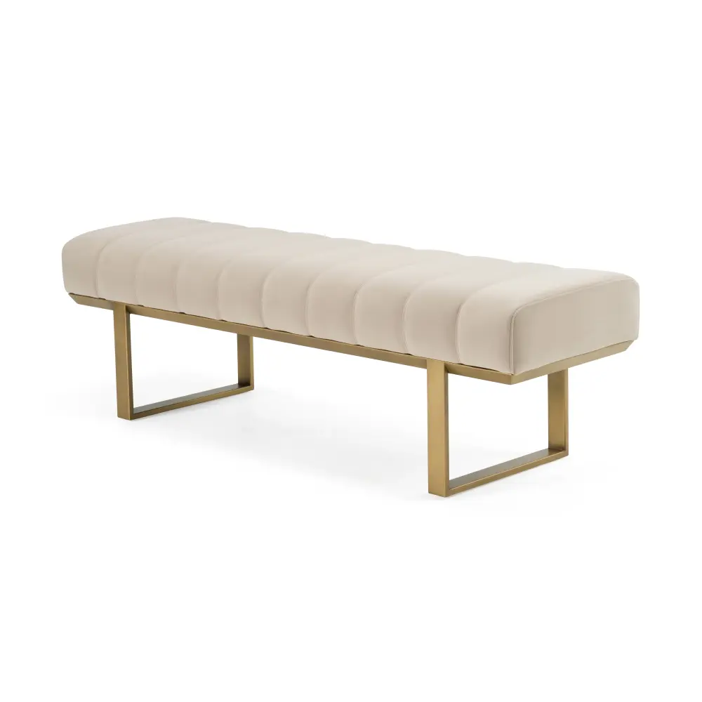 Counter Height Modrest Robles - Present-day Beige Fabric + Antique Brass Dining Bench