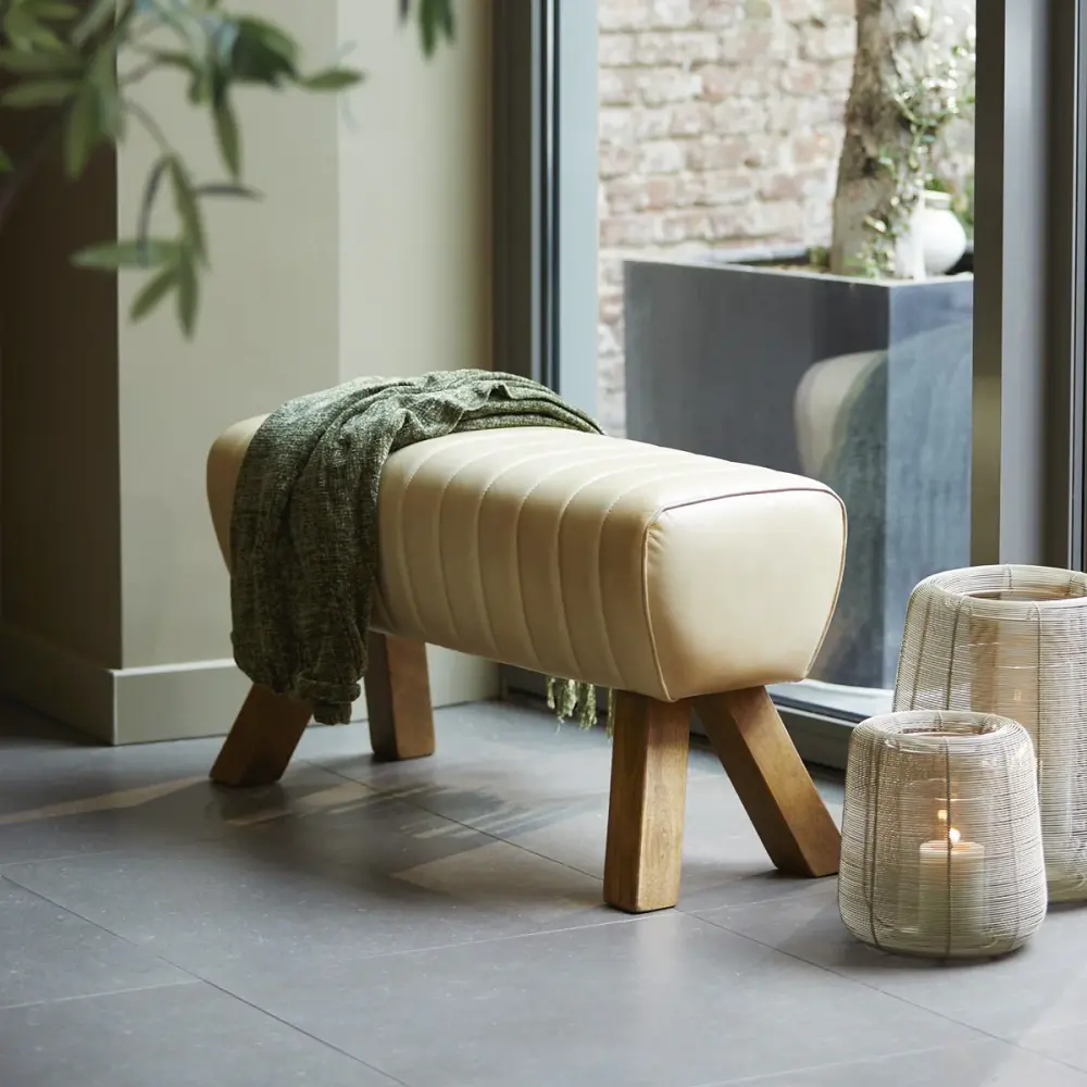 Ramy Leather Bench - Sand 2 Leaf Extensions