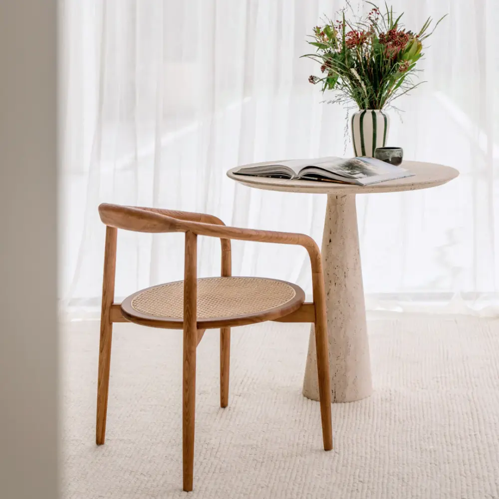 Dining room chair Ely - Buoyant Walnut - Round rattan seat Scratch-Resistant Top