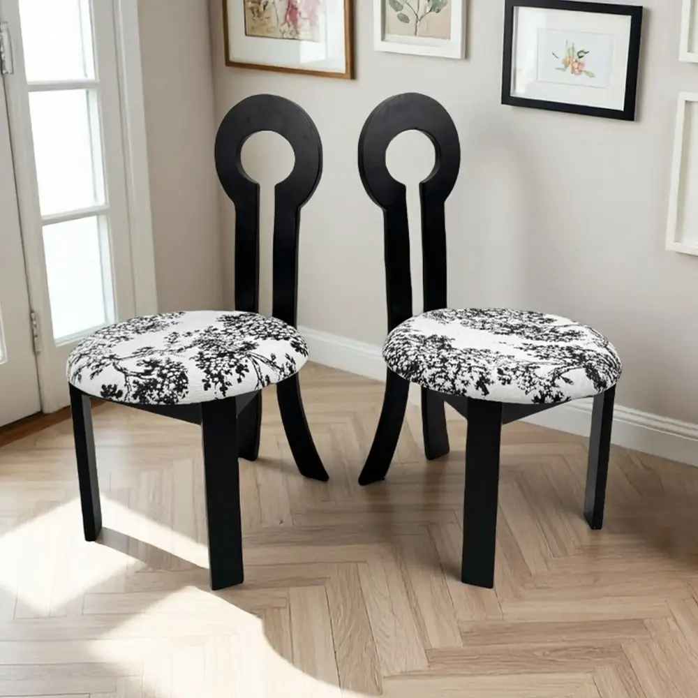 Key Design, Dining Chairs (Set 2) - Ivory / Black Upholstered Chairs