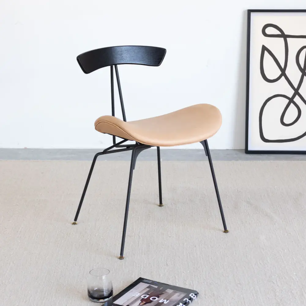 Leather dining chair - Julia - Cognac Leather/Black Upholstered Chairs
