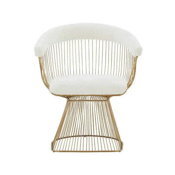 Modrest Chandler - Modern White Sherpa and Soft-touch Gold Dining Chair
