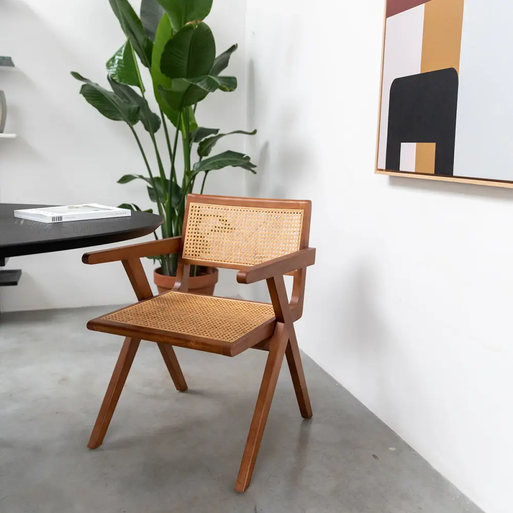 Retro Chair Armrest Walnut/Wicker - Ruben