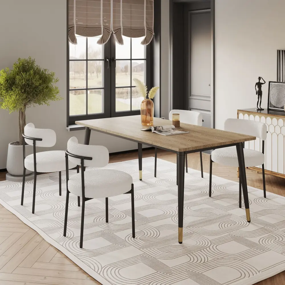 Dining Chairs (Set 2) Round Upholstered Boucle Dining Room Chairs Mid-Century Modern Kitchen Chairs Curved Backrest Chairs...