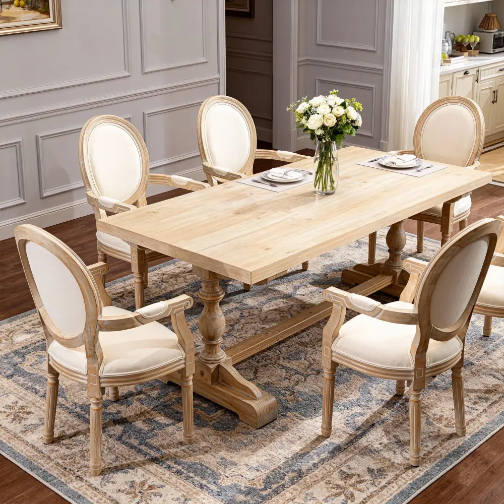 Formal Dining French Vintage Upholstered Fabric Dining Armchair adjust 2)