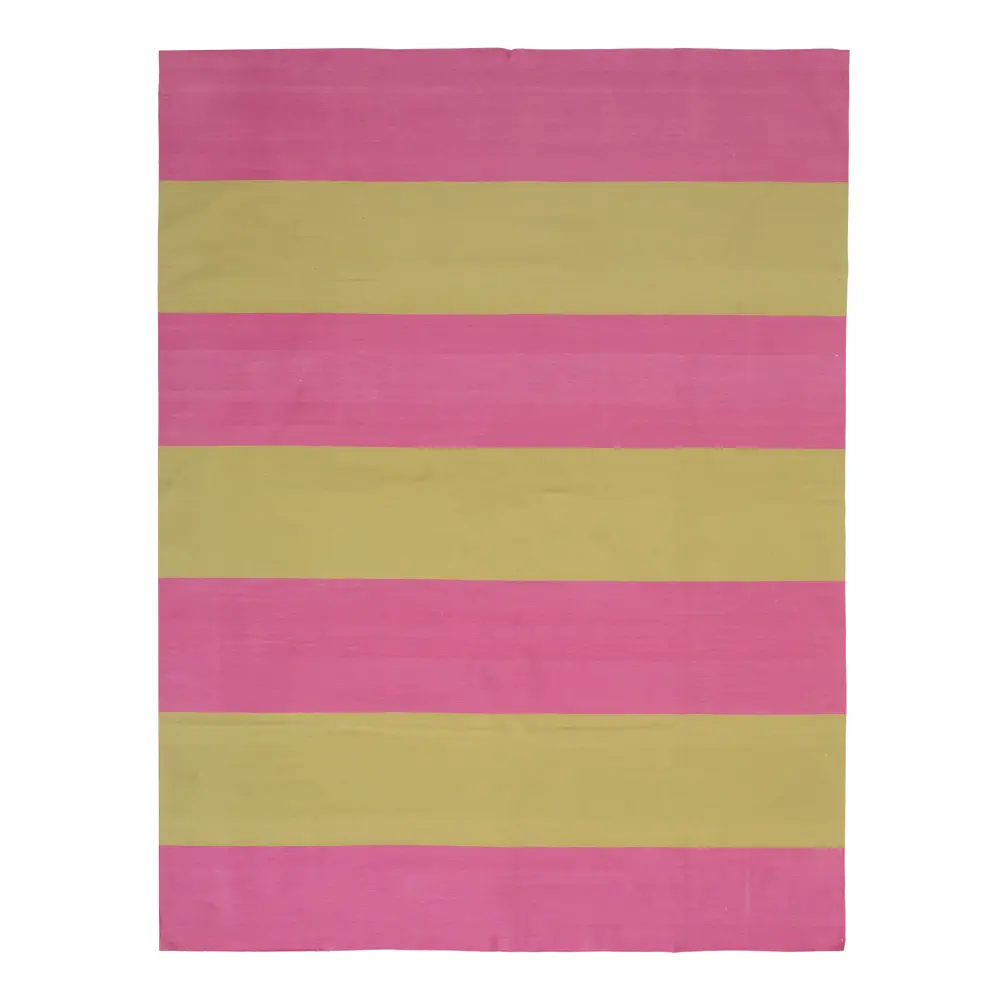 Pink & Green Flatweave Cotton Rug - 7'10" x 9'10"