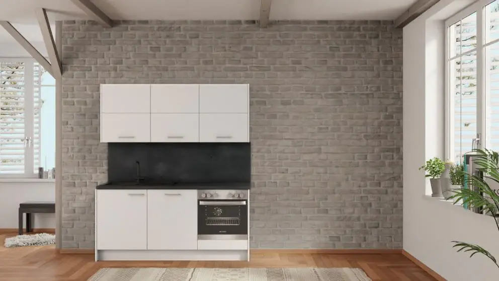 nobilia Mini kitchen Bayreuth 180 cm White matte Concrete Slate charcoal _-