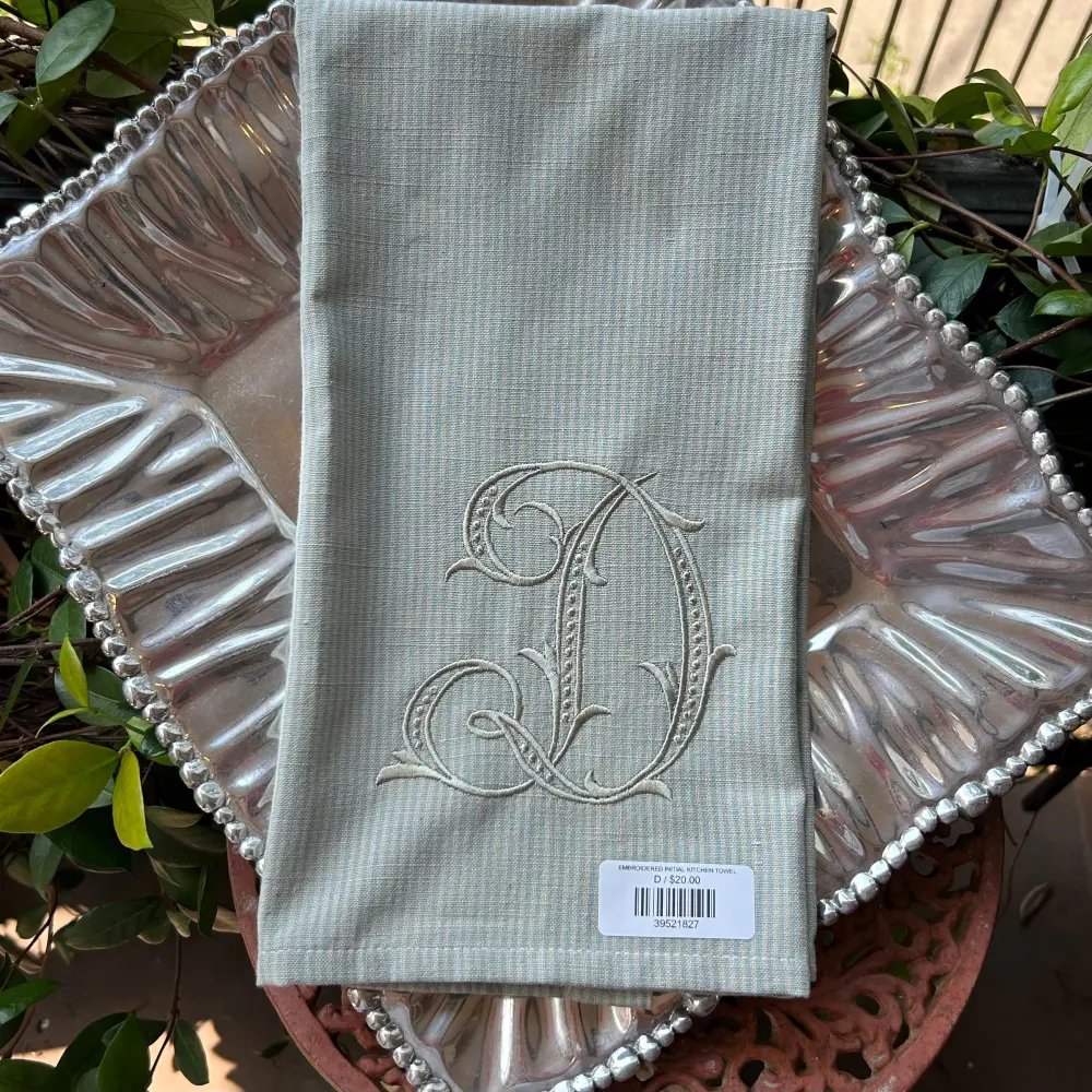 Reversible Design EMBROIDERED INITIAL KITCHEN TOWEL