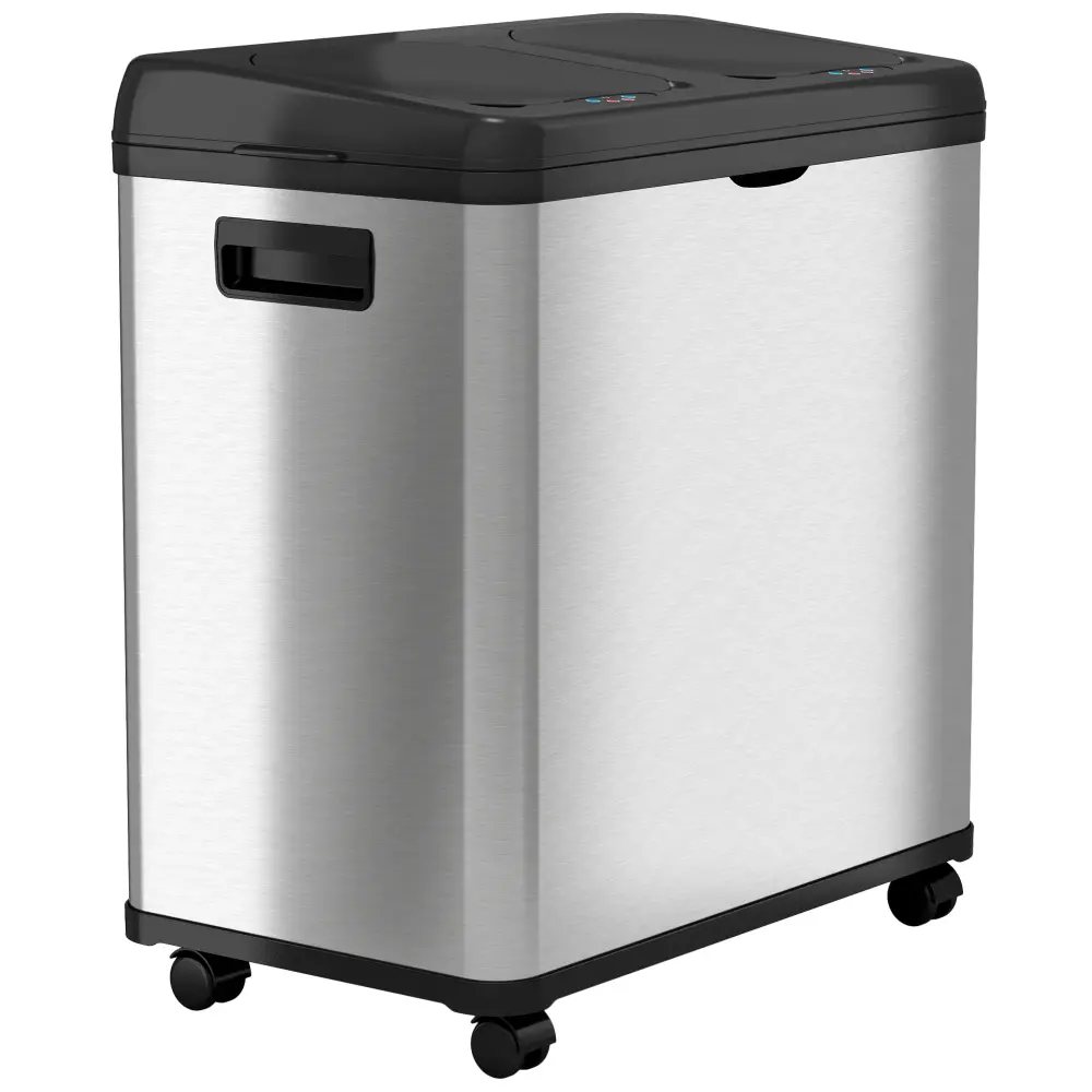61 Liter / 16 Gallon Binary Compartment Sensor Kitchen Trash Can and Recycle Bin Wheels UL Certified