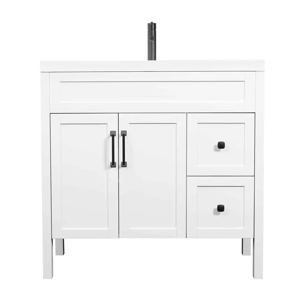 Free-Standing Vanity 2 Doors 2 Shaker-Style Drawers, 36-1/4" x 21-1/4" x 35-3/4"