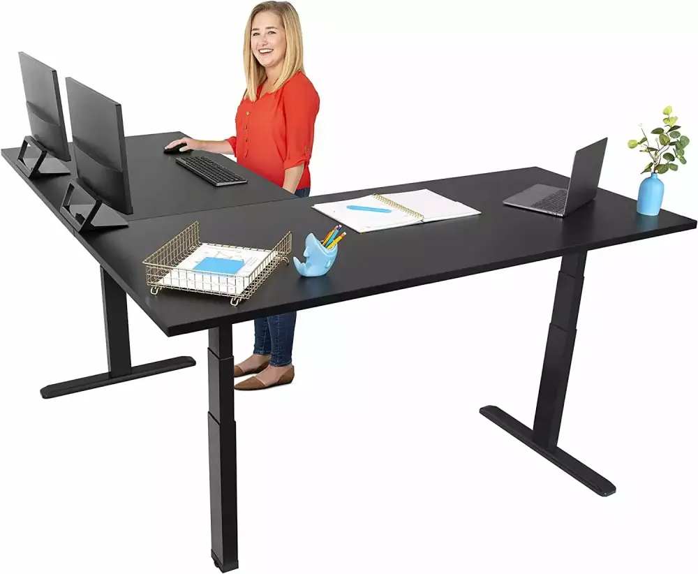 Stand Steady Tranzendesk Power Extra Large 71 Electric L-Shaped Standing Desk Black