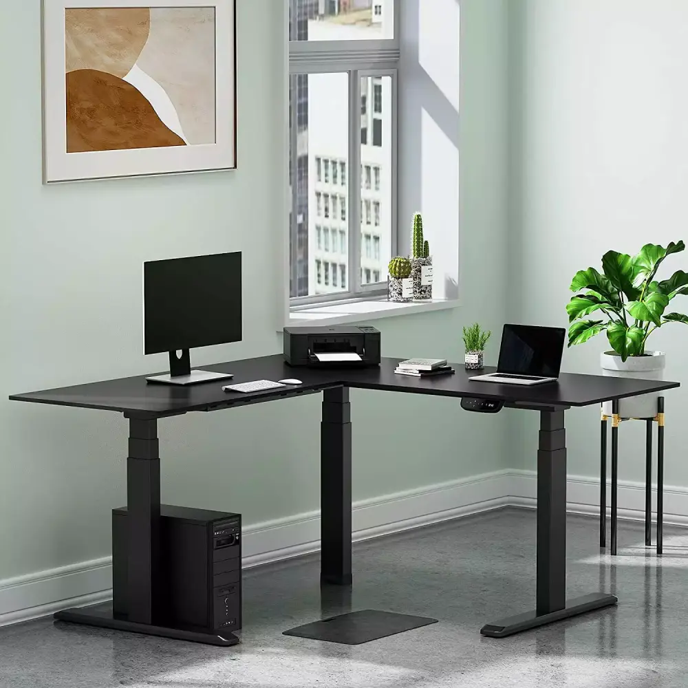Stand Steady Tranzendesk Power Extra Large 71 Electric L-Shaped Standing Desk Black