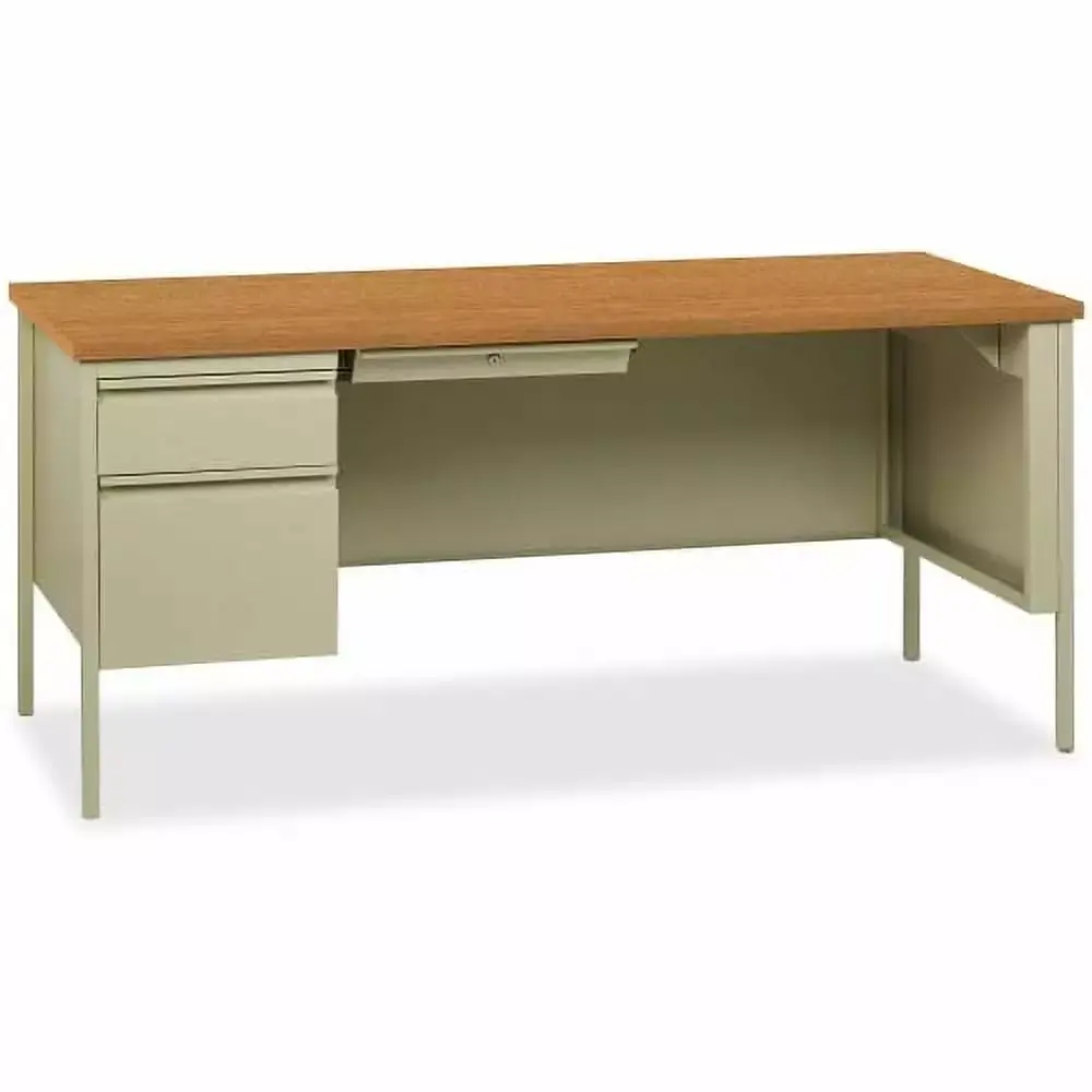 Lorell Fortress Series Left-Pedestal Desk 66x30 Inches Oak Laminate