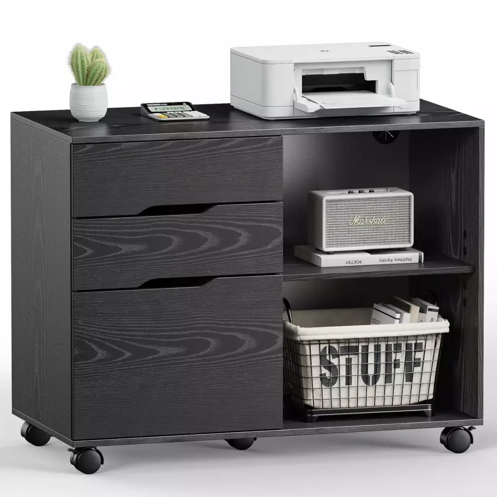 Filing Cabinet 3 Drawer Mobile Lateral File Cabinet Printer Stand Open Shelves Kids Room ANCEL