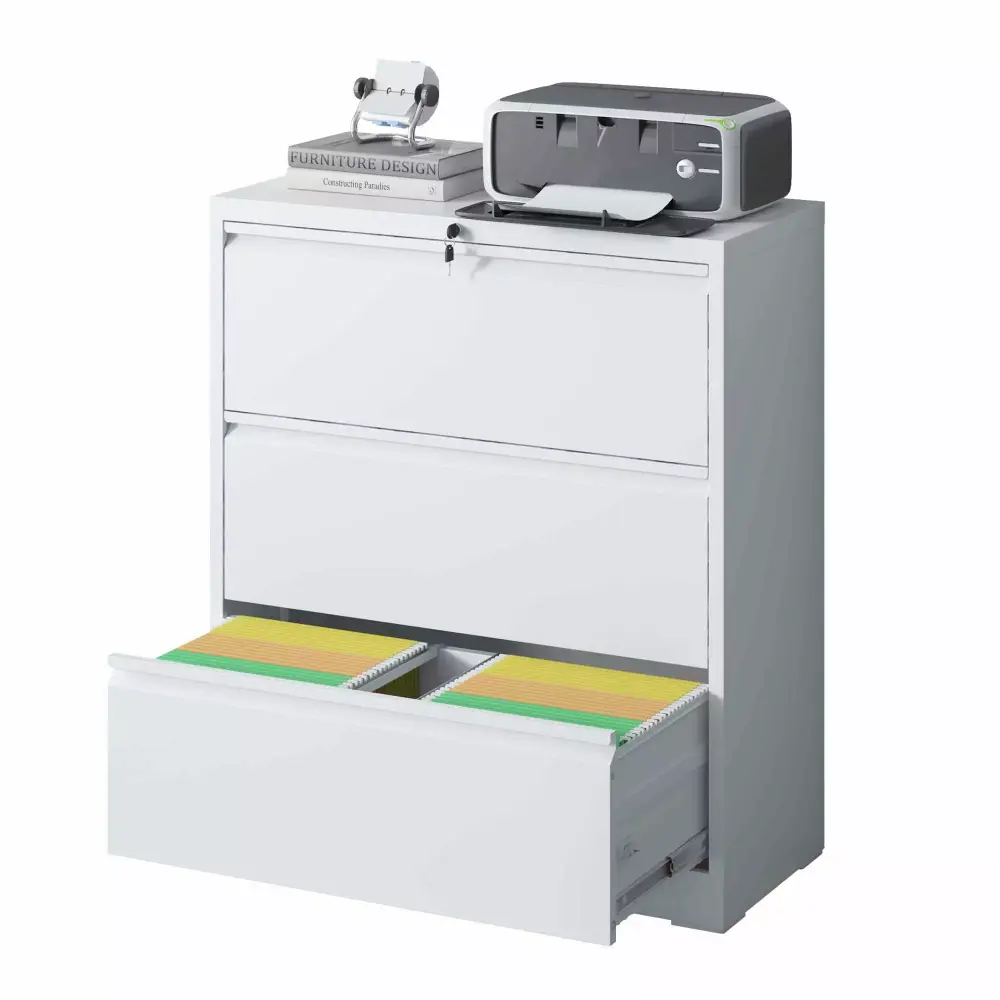 CoSoTower Lateral File Cabinet 3 Drawer White Filing Cabinet Lock Home Office