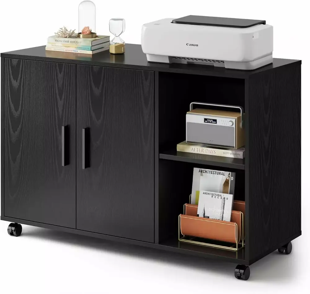 DEVAISE Office Storage Cabinet Doors and Shelves Lateral Printer Cabinet Home Office Black