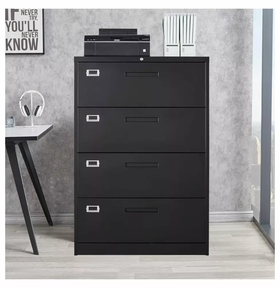 4 Drawer File Cabinet Lateral Filing Cabinets Home Office Office Storage Drawers Lock Hanging Files Legal Letter A4 Size A...