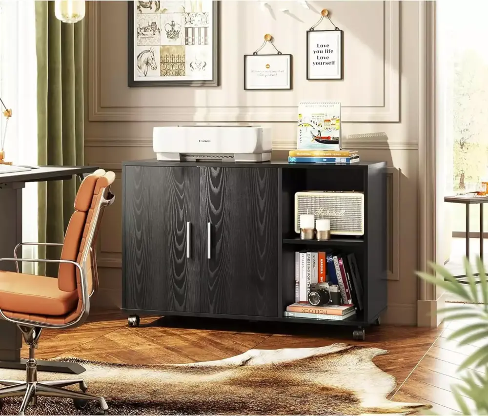Elegant Office Storage Cabinet Doors and Shelves Home Office Black Lateral Printer Cabinet