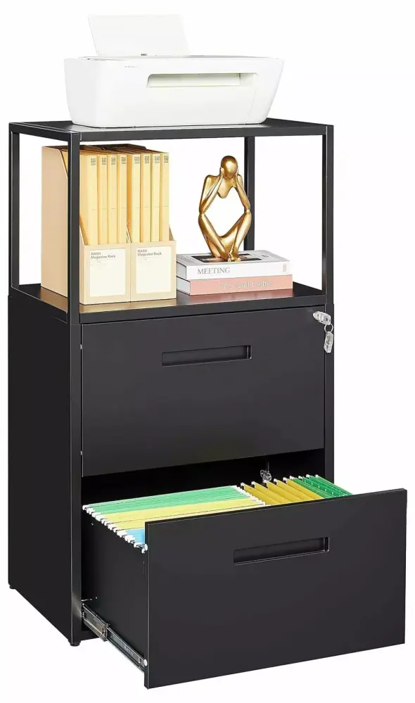 File Cabinet Shelves and 2 Lockable Drawers - Home Office Lateral Filing Cabinet Letter/Legal/F4/A4 Files - Assembly Required