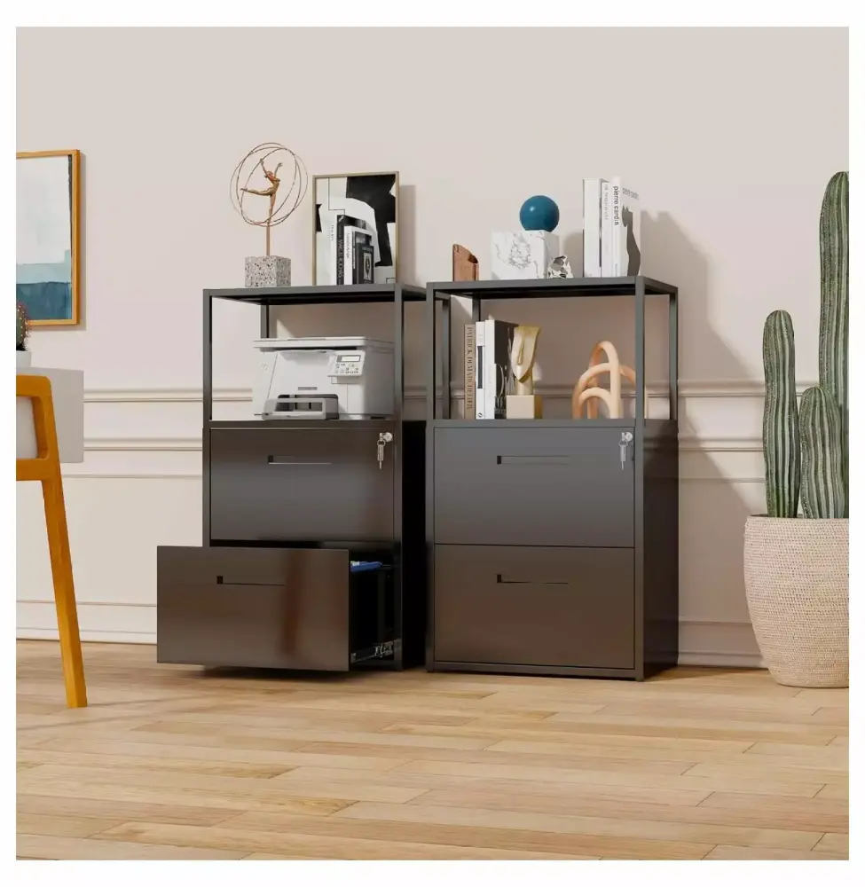 File Cabinet Shelves and 2 Lockable Drawers - Home Office Lateral Filing Cabinet Letter/Legal/F4/A4 Files - Assembly Required