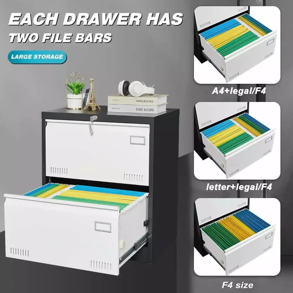 GeeHome 2 Drawer Metal Lateral File Cabinet Lock Home Office Legal Letter A4