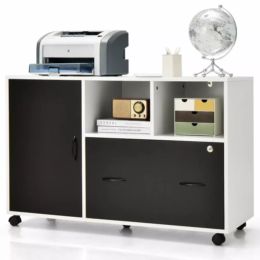 Gymax Mobile File Cabinet Lockable Lateral Filing Shelves Letter Legal A4 Size