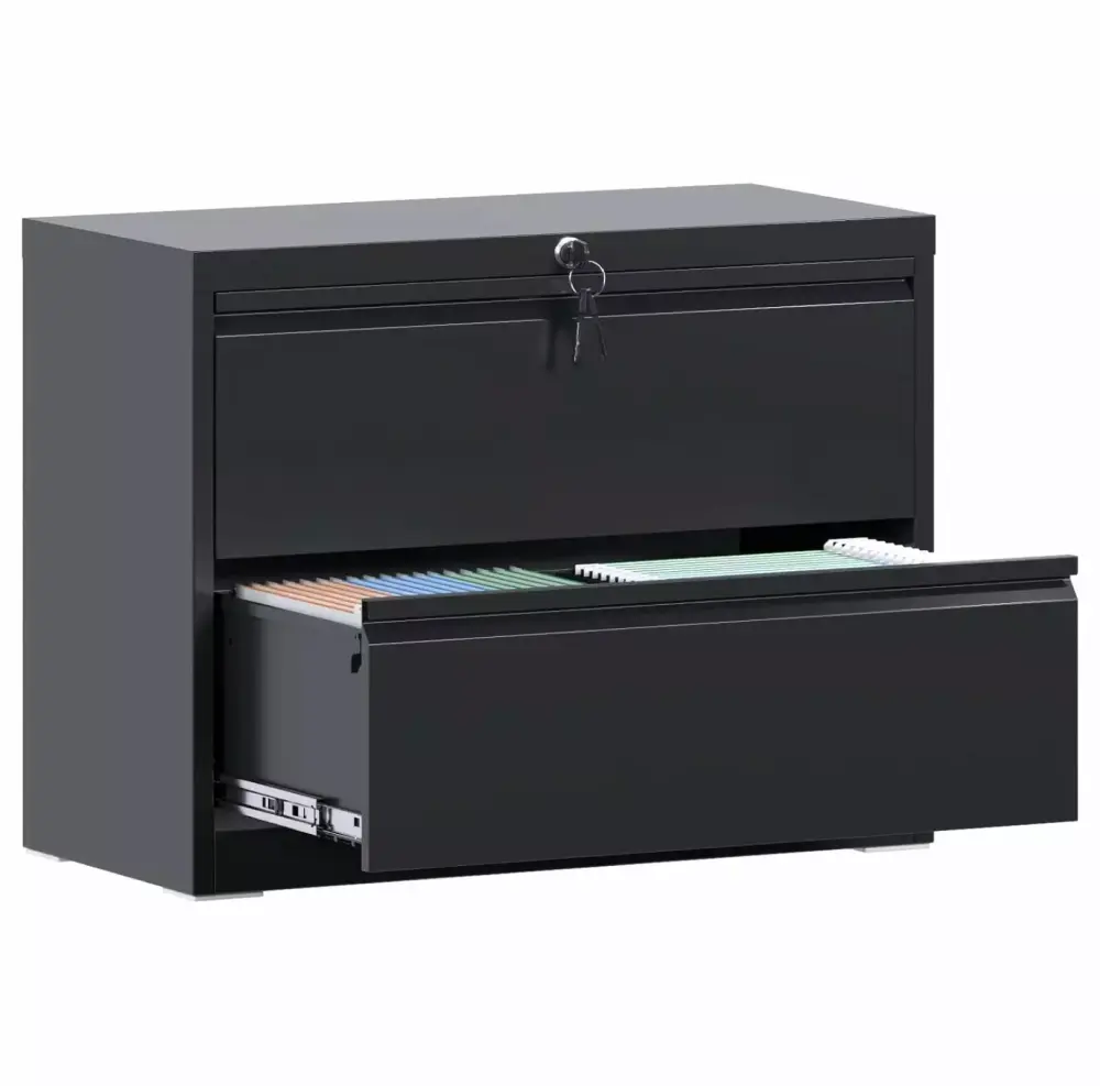 2 Drawer Lateral File Cabinet Metal Filing Cabinet Lock Home Office School Hanging Files Letter Legal F4 A4 Size Black HMTtie