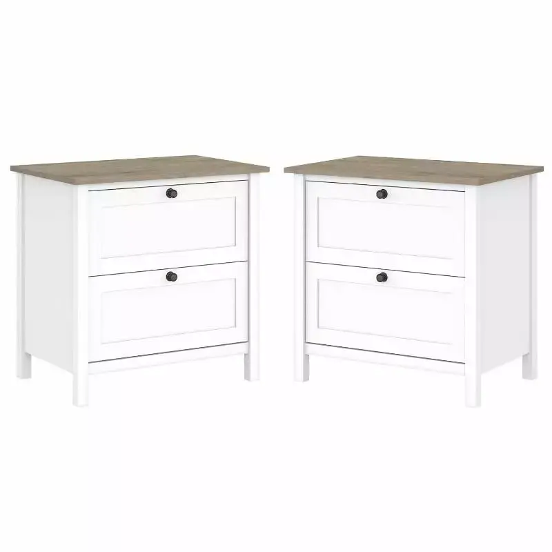Home Square 2 Piece Lateral Wood Filing Cabinet Set Shiplap Gray White