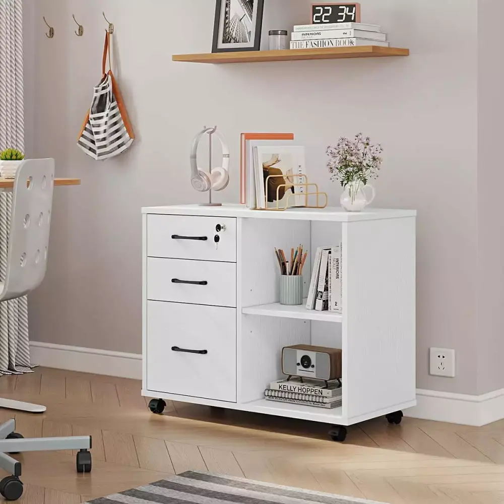 3 Drawer File Cabinets Mobile Lateral Printer Stand Open Shelf Rolling Filing Cabinet White hupaiaq