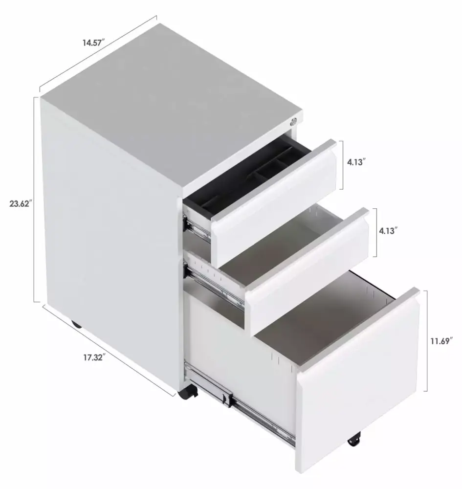 Mobile File Cabinet Under Desk 3 Drawers Steel Lateral Filing Cabinet Lock and Wheels White Jiowenm
