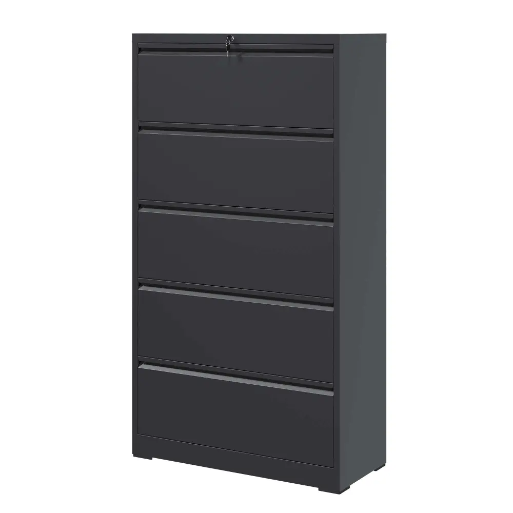 5 Drawer Metal Lateral File Cabinet Black Filing Cabinet Lock makeace art home furniture