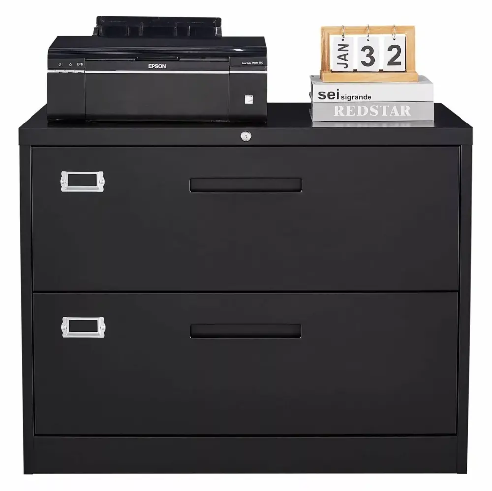Black Metal Lateral File Cabinet 2 Drawer Lock Hanging Files Letter Legal A4 Size OHHA