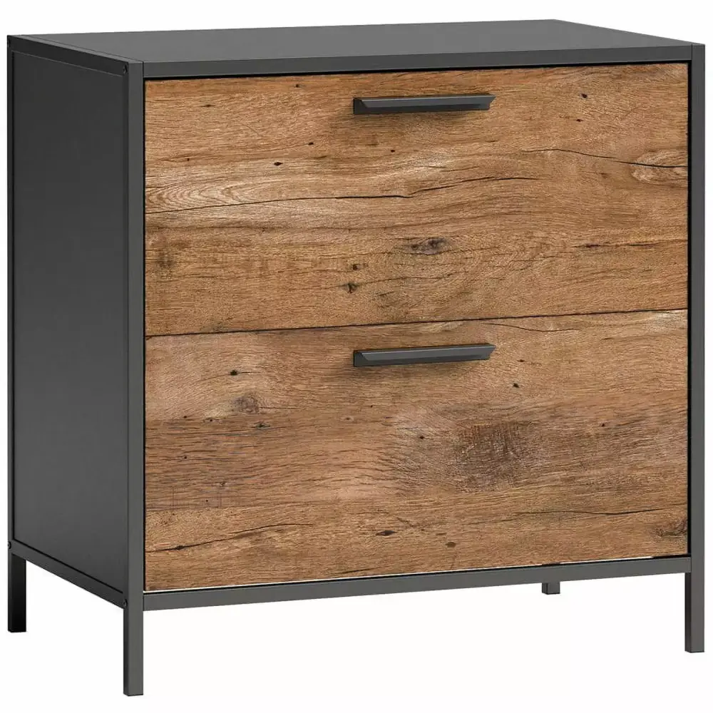Pemberly Row Engineered Wood Lateral File Cabinet Vintage Oak Black Office Storage